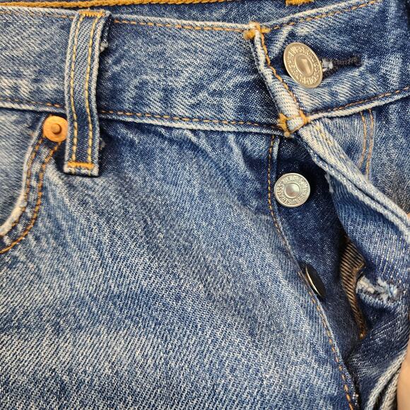 Levis 501 High Rise Cutoff Denim Shorts Size 27" Distressed Ripped 100% Cotton - Picture 4 of 12